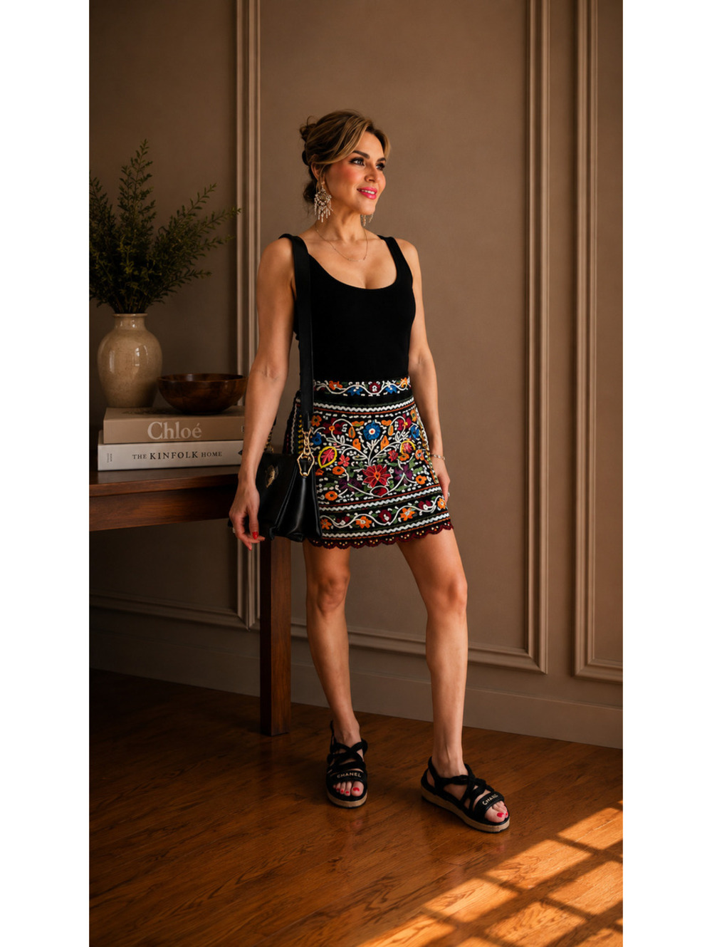 Lulus Embroidered Floral Black Mini Skirt
